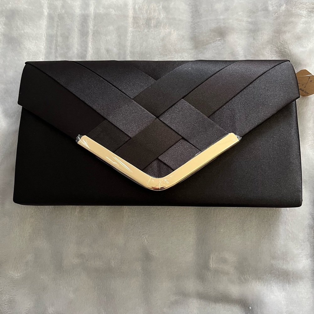 Black satin evening clutch
